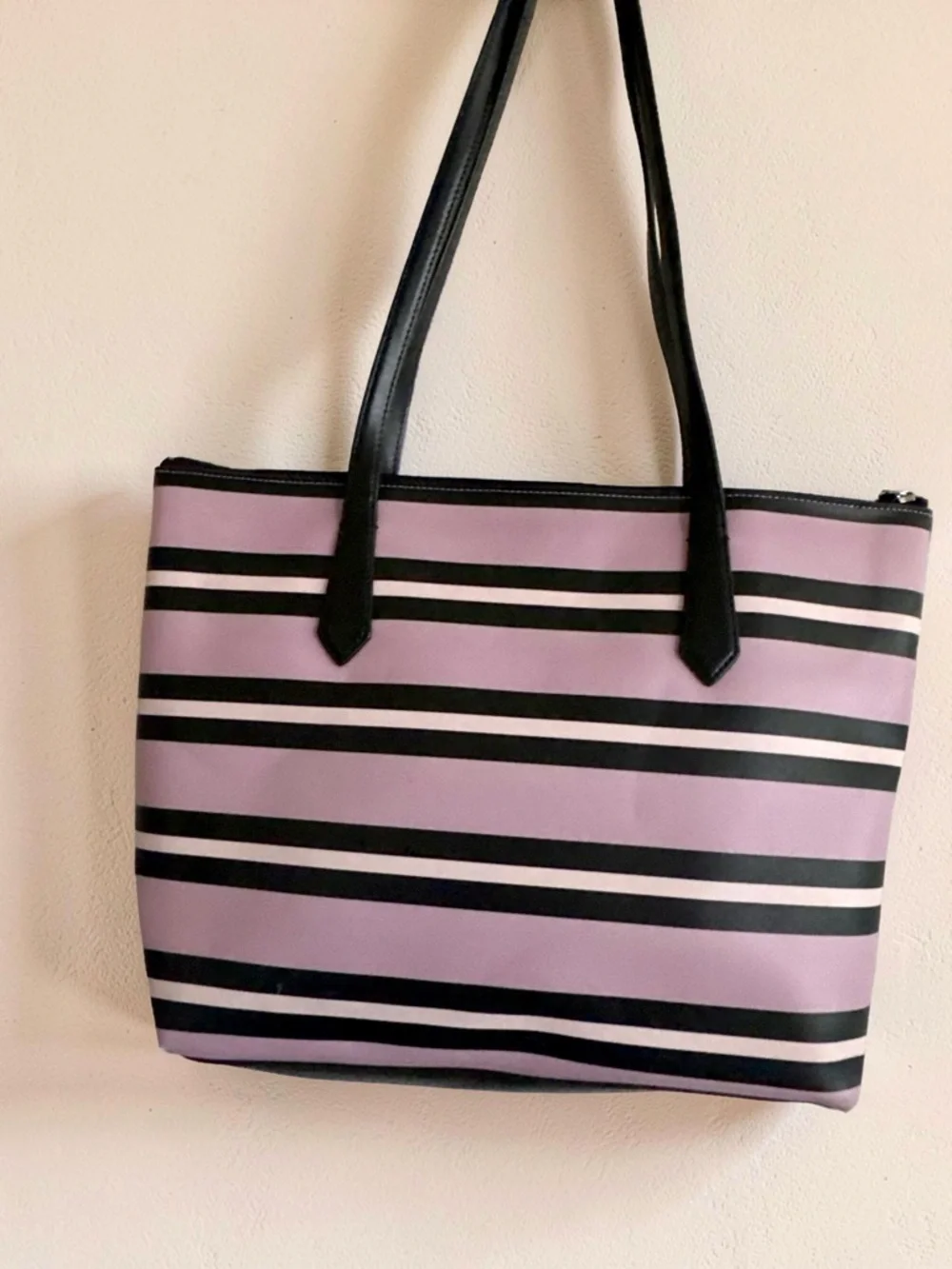 kate spade Pink and Black Striped Tote with Bow Charm